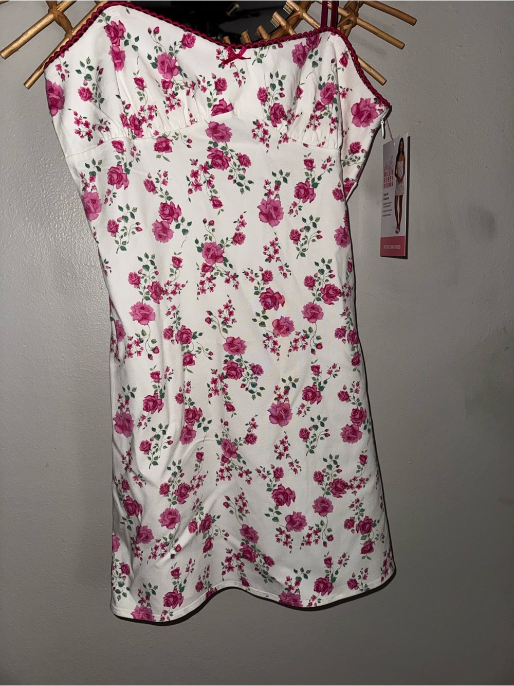 Millie Bobby Brown Floral Spaghetti-Strap Mini Dress - Pink on White